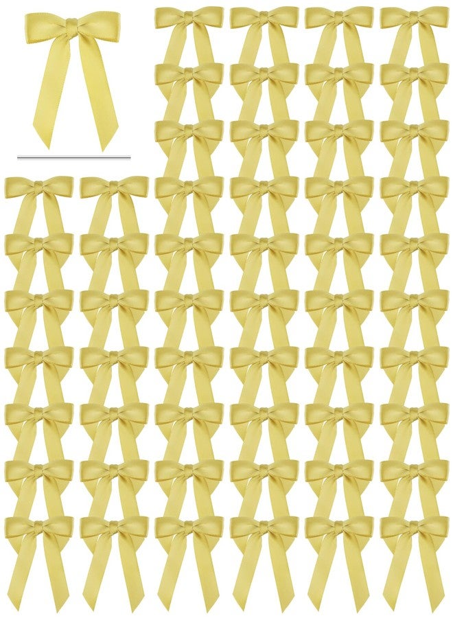 Resflyar 60 Pack Twist Tie Bows for Treat Bags, 2.76" Gold Satin Ribbon Bows Premade Craft Bows for Christmas Craft Gift Wrapping Birthday Cake Baking Wedding Baby Shower Decor - Image 1